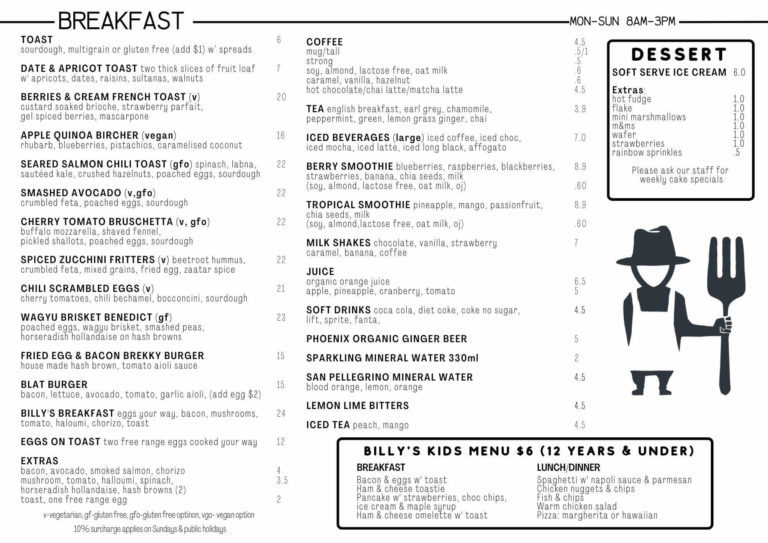 Menu Billy Kitchens